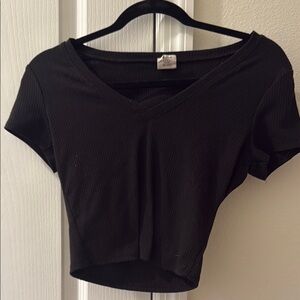Black V-Neck Ribbed Women's Top